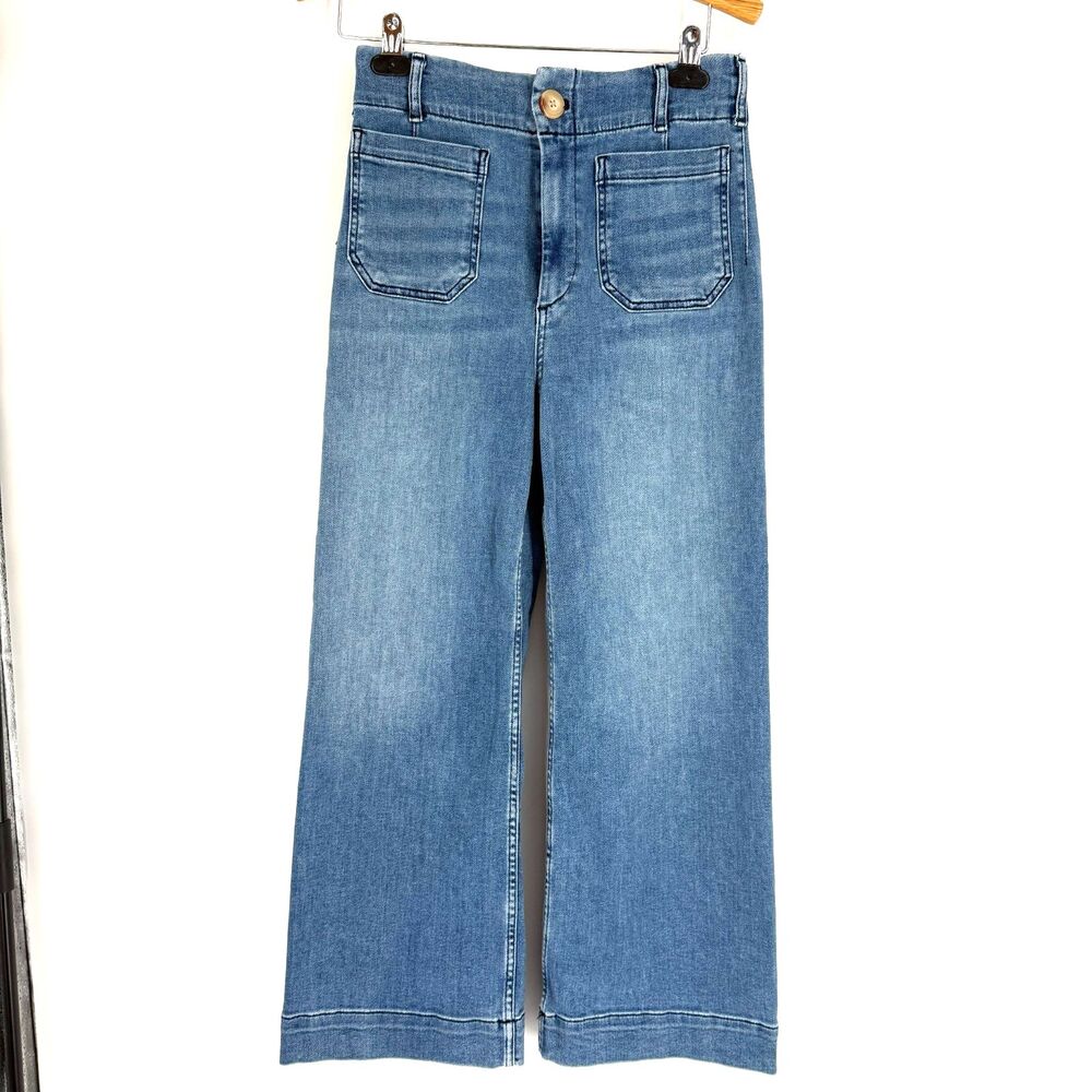 Maeve Anthropologie The Colette Wide Leg Jeans 27 Blue High Rise Cropped Denim